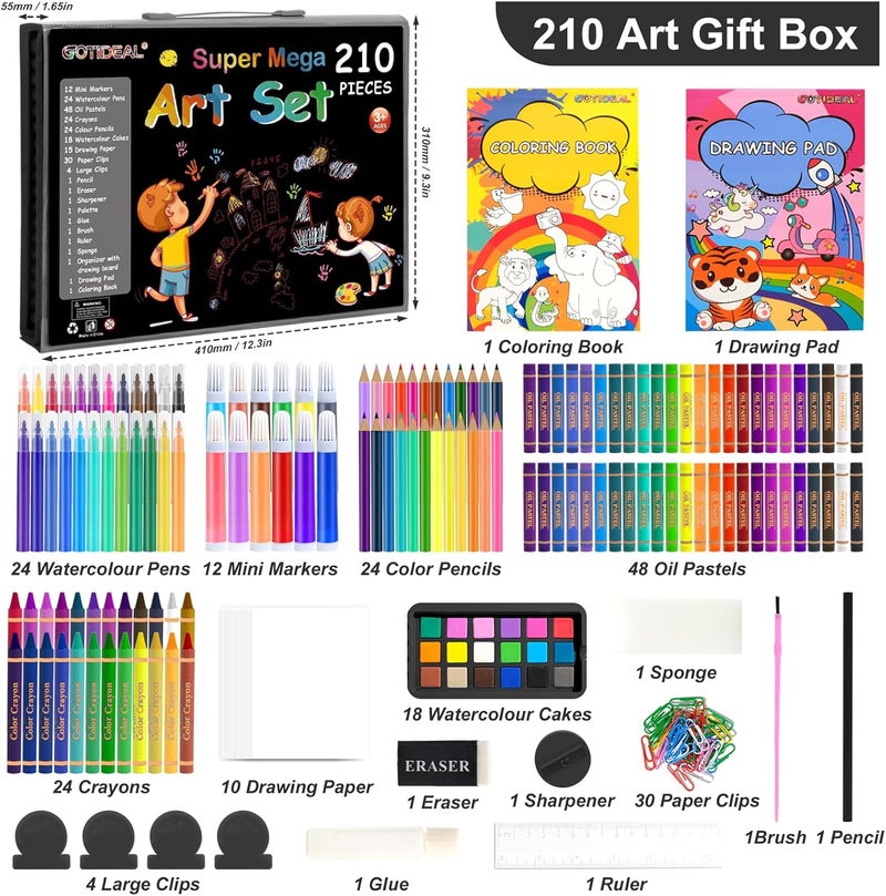 GOTIDEAL Kids Art Kit,Art Supplies for Kids,210 PCS Art Set with Double Sided Trifold Easel,Coloring Book, Crayons, Markers, Watercolor Pens, Arts & Crafts,Gift for 4-12 Year Old(Black) - Image 2